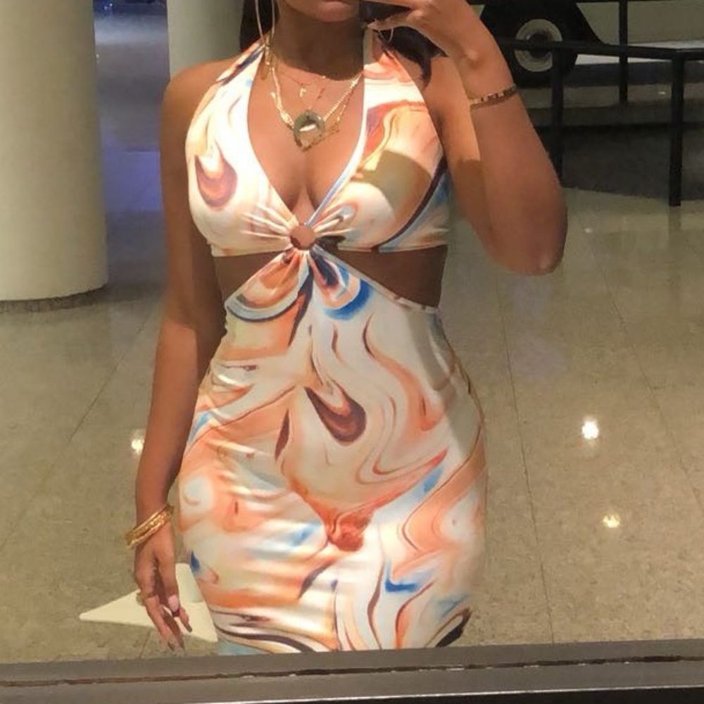 Elegant Multicolor Halter Dress